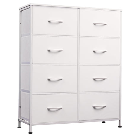 WLIVE Fabric Dresser for Bedroom, Tall Dresser with 8 Drawers, Storage Tower with Fabric Bins, Double Dresser, Chest of Drawers for Closet, Playroom, Dormitory, White WLIVE