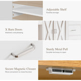 DWVO Farmhouse Bakers Rack with Power Outlet and LED Light, 53 inch Coffee Bar Cabinet Station with Storage, Microwave Stand on Wheels, with Wine Racks, Shelves, Goblet Holder and 14-S Hooks (White) DWVO