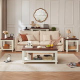 SAVOR LIFE Farmhouse Coffee Tables for Living Room,Square Tea Table with Open Storage Shelf,Large Coffee Table,Rustic Wooden Center Table,White SAVOR LIFE