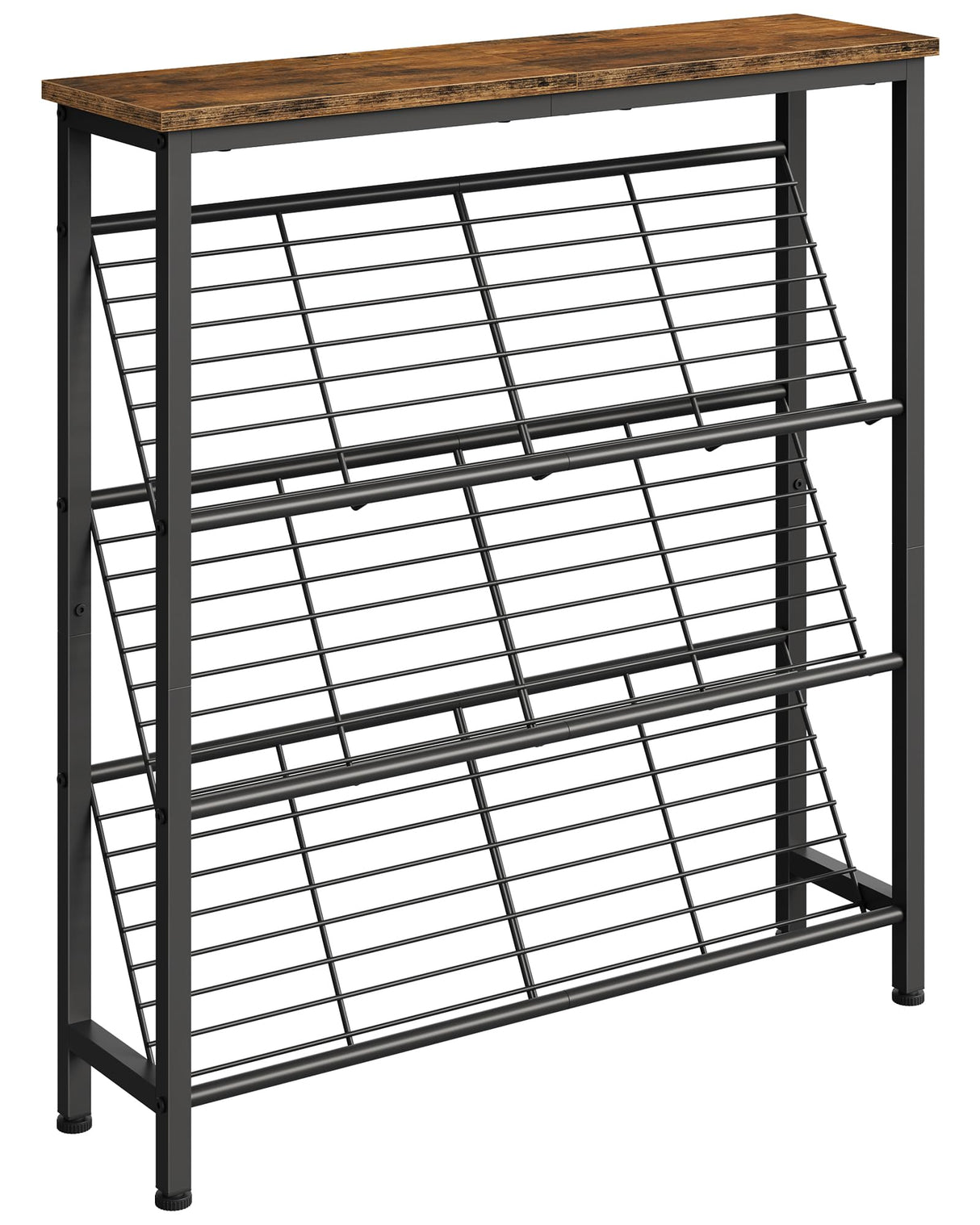 CHOEZON Shoe Rack, 4-Tier Narrow Shoe Storage Shelf, Slim Shoe Rack with Wooden Top and Metal Shelves, Slanted Shoe Organizer, Industrial Style, for Entryway, Hallway, Rustic Brown and Black TXJ76BF CHOEZON