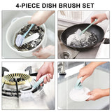 Perastra Dish Brush with Handle, Kitchen Dish Scrub Brush Set, 4-Piece Kitchen Cleaning Brush Set for Pots and Bottles, Nordic Green Perastra