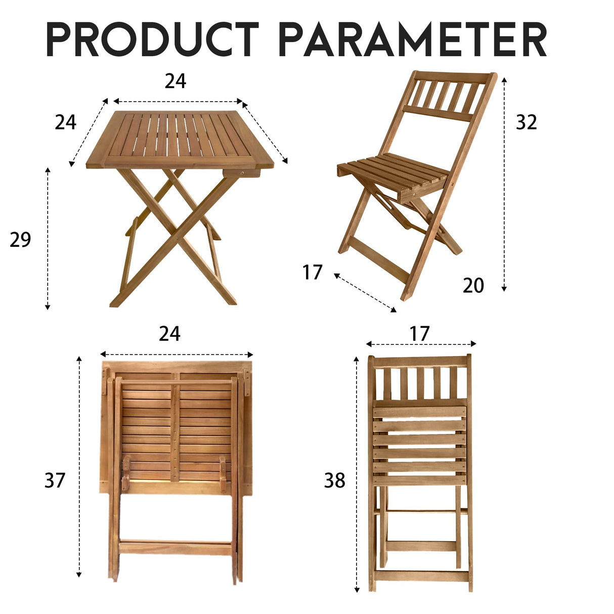 PayLessHere Outdoor Patio Furniture Set Bistro Table and Chairs Set of 2 Acacia Wood Bistro Set for Pool Beach Backyard Balcony Porch Wooden Furniture, Natural Oiled PayLessHere