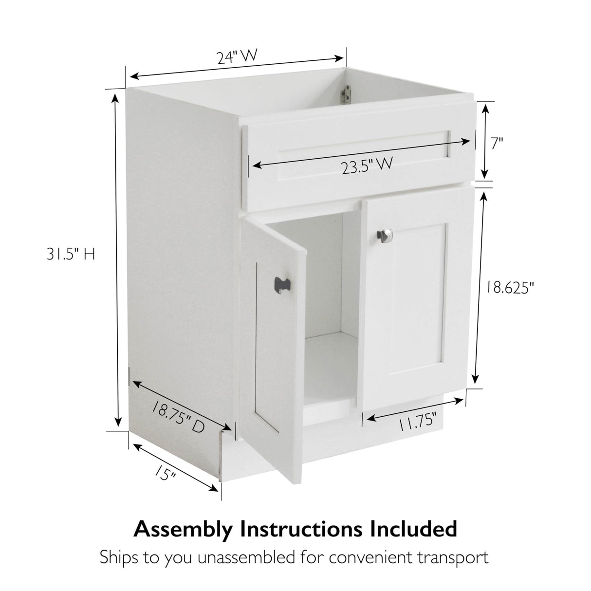 Design House Brookings 24 Inch Bathroom Vanity, Ready to Assemble, Solid Wood, Sherwin Williams® White, 586925 Design House
