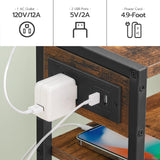 HOOBRO Small Narrow Side Table with Charging Station, Skinny End Table for Small Spaces, Slim Nightstand with USB Ports Outlet, Sofa Beside Table with Storage Shelf, Rustic Brown and Black BF102UBZ01 HOOBRO