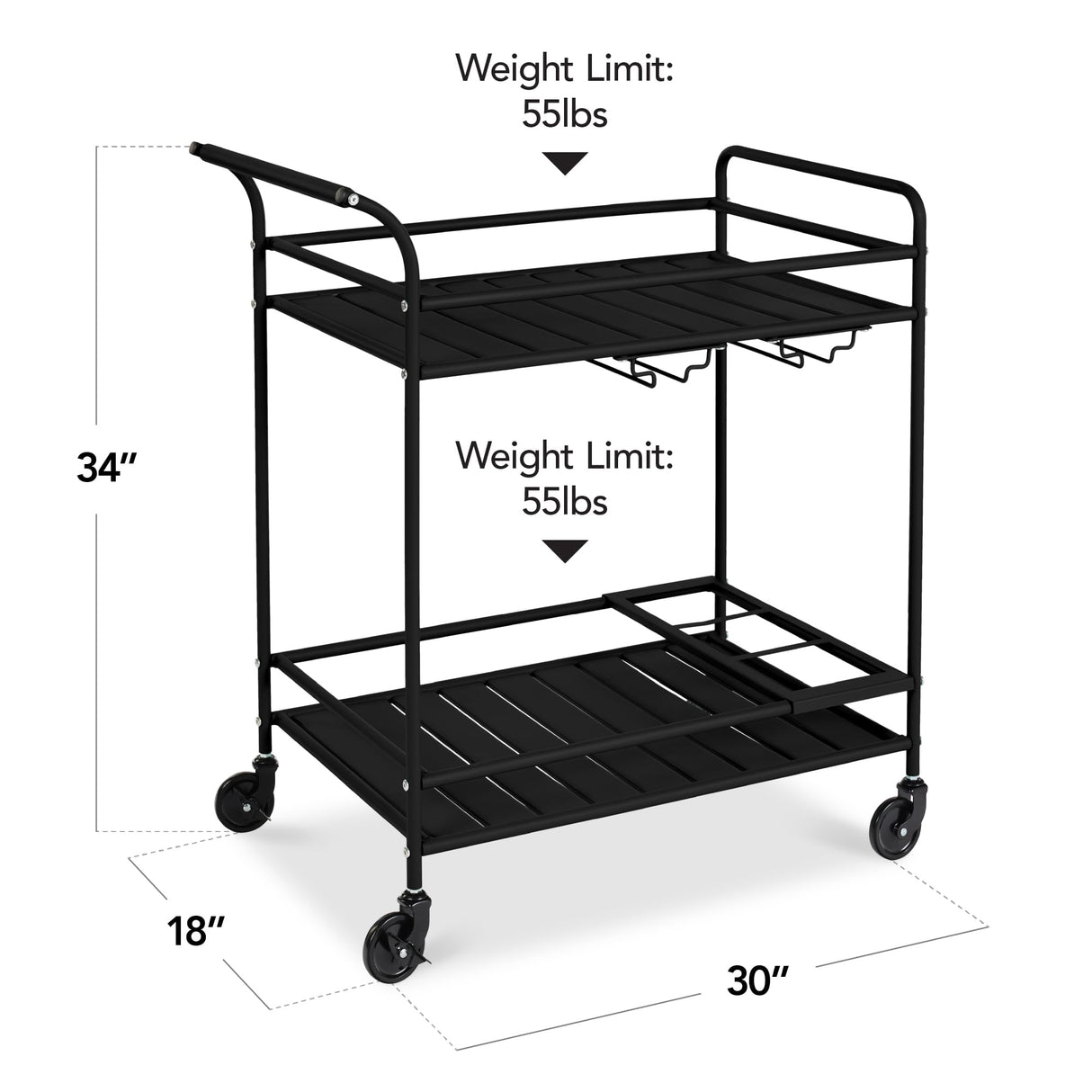 Best Choice Products Outdoor Mobile Patio Bar Cart, Home Bar Serving Cart, BBQ Side Table w/ 2 Tier Storage, Wine Rack, Lockable Wheels - Black Best Choice Products