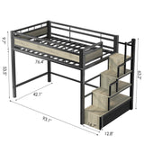 SogesSleep Loft Bed Twin Size with Stairs, Heavy Duty Metal Loft Bed Frame with Storage and Large Under-Bed Space for Teens and Junior, Space Saving Design & No Box Spring Needed, Black SogesSleep
