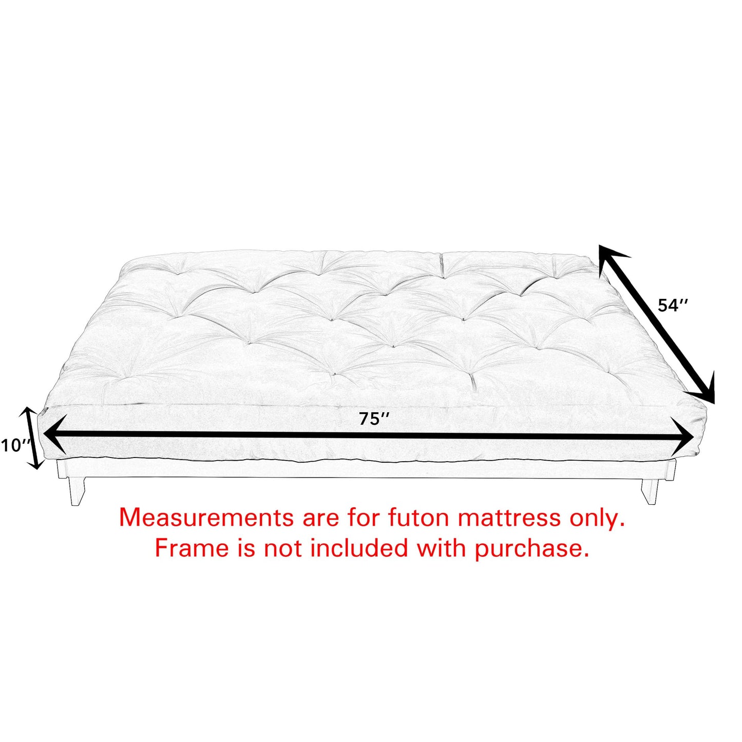 Trupedic Poly Solid Full Futon Mattress, 10-inch, Black