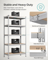 SONGMICS 5-Tier Storage Shelves, Load 2310 lb, Garage Storage, Boltless Assembly, Adjustable Shelving Unit, 17.7 x 35.4 x 70.9 Inches, for Study Shed Basement, Silver and Natural Beige UGLR450E01 SONGMICS