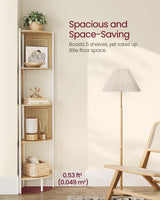 VASAGLE 5-Tier Corner Shelf Stand, Boho Corner Bookshelf with Polyrattan Sides, Plant Stand for Living Room Bedroom Study Kitchen, Oak Beige ULLS588Y57 VASAGLE