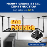 4x8 Overhead Garage Storage Rack with 4 Extra Hooks – Adjustable Heavy-Duty Garage Ceiling Storage Racks (22"-40"), Holds 600 lbs, 22 lbs per Hook, Steel Hanging Organizer for Tools, Bins & Bikes Keelian