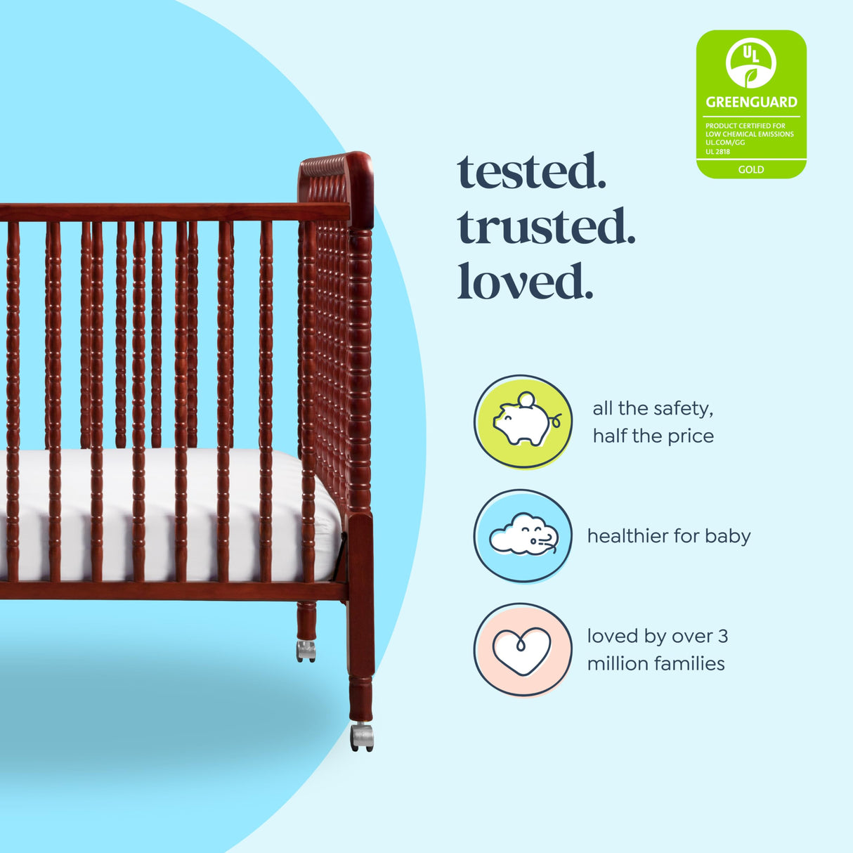 DaVinci Jenny Lind 3-in-1 Convertible Crib in Rich Cherry, Removable Wheels, Greenguard Gold Certified DaVinci