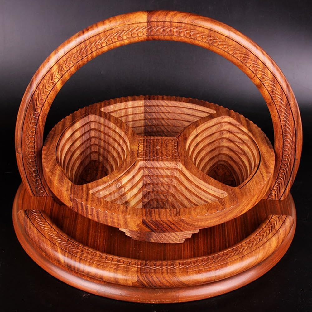 Handmade Wood Carving Fruit Plate - Foldable Fruit Basket, Nut Snack Tray, Divided Snack Serving Tray, Wooden Snackle Box Container for Candy, Fruit, Nuts WGMM