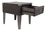 Signature Design by Ashley Todoe Industrial Square End Table with 1 Drawer, 2 Outlets and 2 USB Charging Ports, Dark Gray with Weathered Pine Finish Signature Design by Ashley