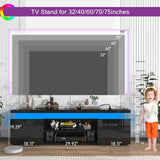 Hlivelood LED TV Stand for 75 Inch TV, Modern TV Stand with Power Outlet, High Gloss TV Console Entertainment Center with Storage and LED Lights for Living Room, Bedroom (66 Inch, Black) Hlivelood