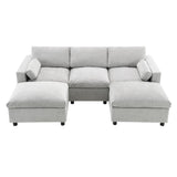 Merax 86.5" Sectional Sofa with Storage Pockets & Removable Ottomans, 5 Seat U Shaped Sleeper Cloud Couch Set, Convertible L-Shaped Chenille Upholstered SofaBed for Living Room and Apartment, Grey Merax