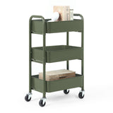 SunnyPoint 3-Tier Delicate Compact Rolling Metal Storage Organizer - Mobile Utility Cart Kitchen/Under Desk Cart with Caster Wheels (Army, Compact (15.5" X 26.8" X 10.27")) SunnyPoint