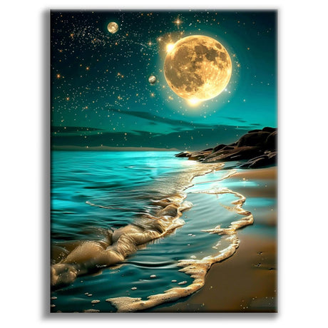 Offito Moon Beach Diamond Art Kits for Adults, 5D Seaside Moonlight Diamond Painting Kits for Beginners, DIY Full Drill Dots Gem Art Paint for Home Wall Decor 12 x 16 Inch Offito