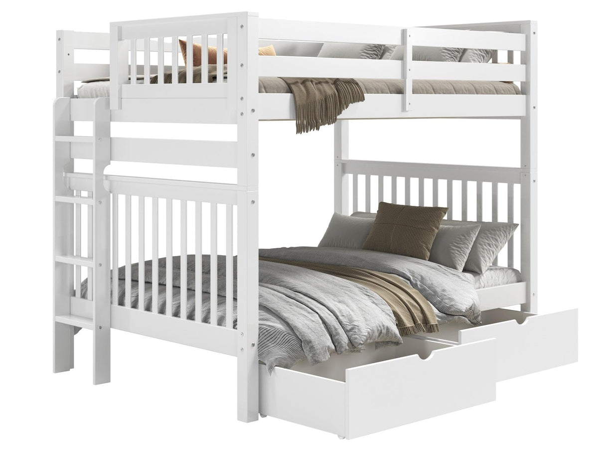 Bedz King Bunk Beds Full over Full Mission Style with End Ladder and 2 Under Bed Drawers, White Bedz King