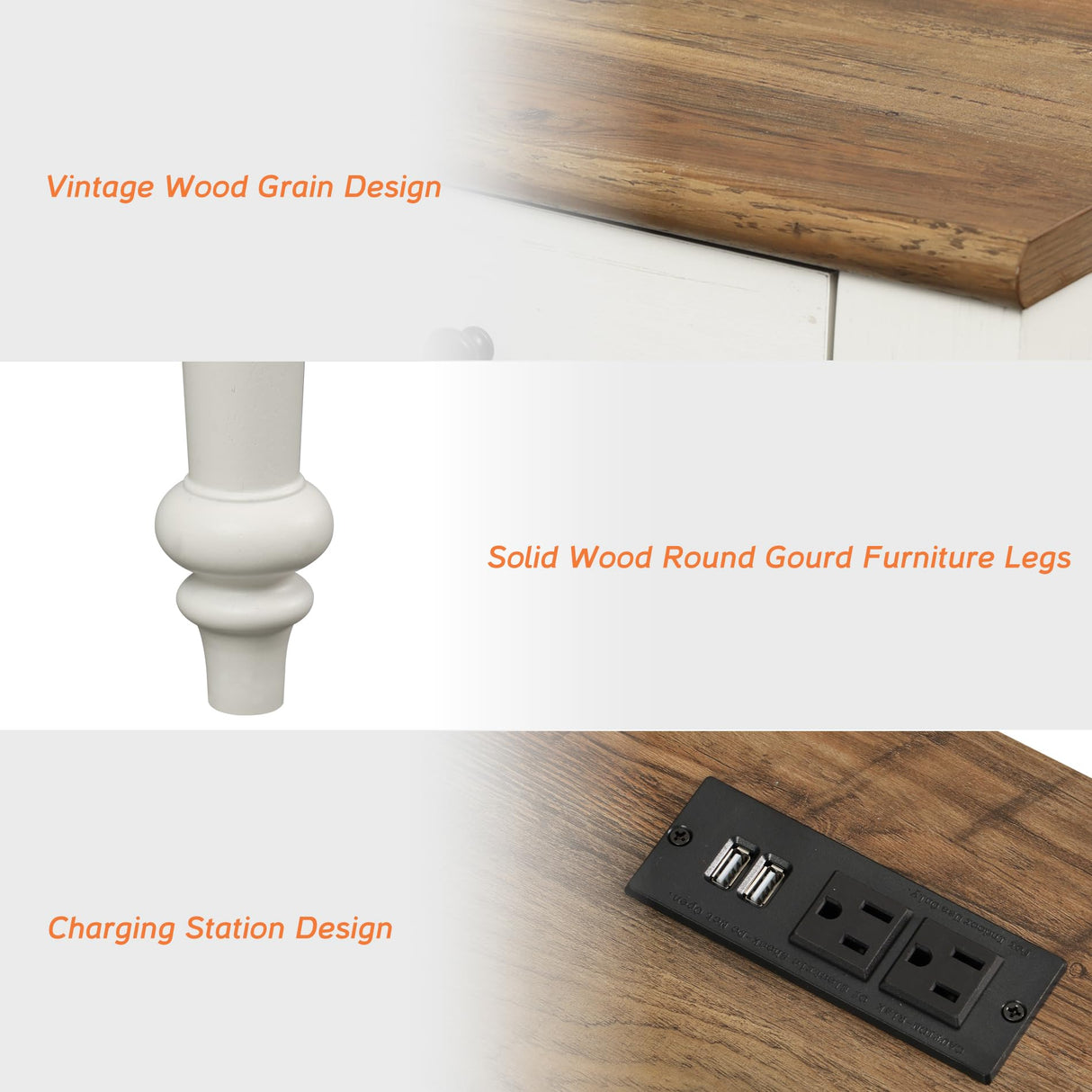 WAMAPT Farmhouse Executive Desk with 5 Drawers, Home Office Desk with Charging Station, Wood Computer Desk with File Cabinet Storage, Door, Open Shelf for Work and Study, White, 55 inch WAMPAT