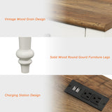 WAMAPT Farmhouse Executive Desk with 5 Drawers, Home Office Desk with Charging Station, Wood Computer Desk with File Cabinet Storage, Door, Open Shelf for Work and Study, White, 55 inch WAMPAT