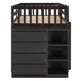 Harper & Bright Designs Twin Over Twin Low Bunk Bed with Storage,Floor Bunk Bed Frame with 4 Drawers and 3 Shelves, Solid Wood Loft Bed for Kids Girls Boys - Espresso Harper & Bright Designs