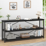 IBF 63" Black Oak Modern 3-Tier Low Horizontal Bookshelf - Stylish and Sturdy Etagere for Home and Office IBF
