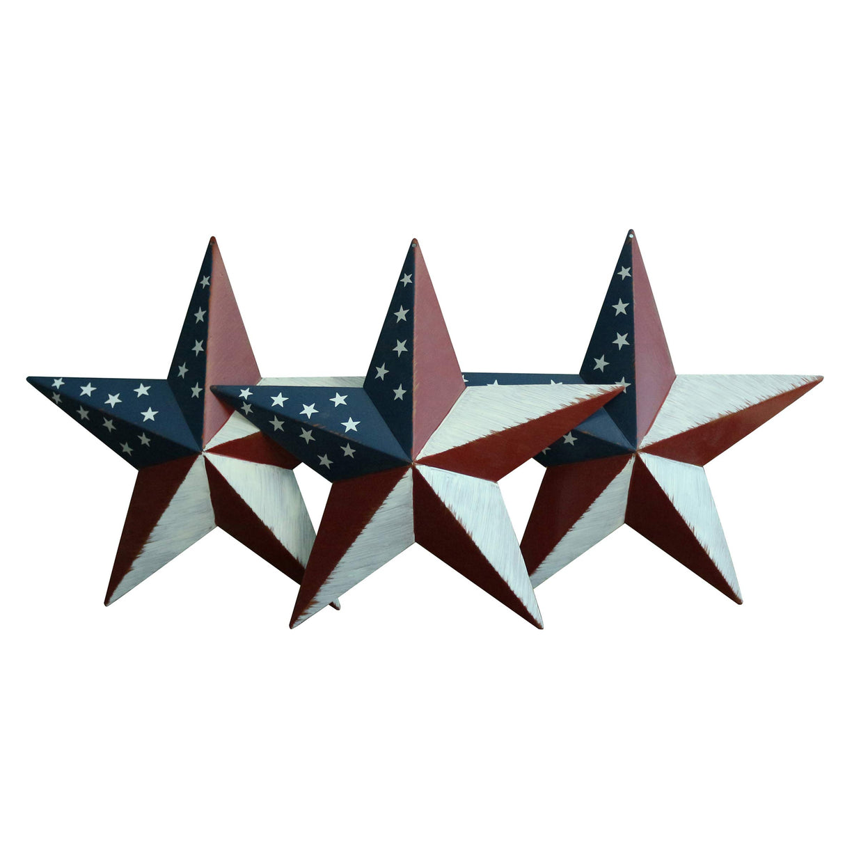 CVHOMEDECO. Rustic Antique Gifts American Flag Metal Barn Star Wall/Door Decor, 12-Inch, Set of 3. CVHOMEDECO.