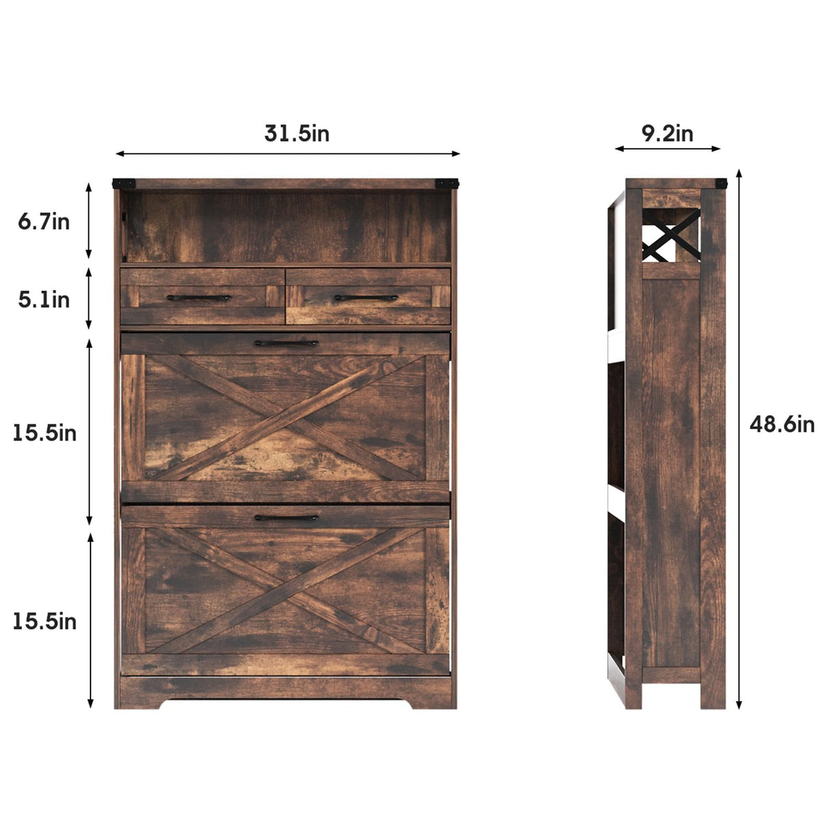 Maupvit Shoe Storage Cabinet, Farmhouse Shoe Cabinet with 2 Flip Drawers & 2 Drawers, Entryway Shoe Storage Cabinet with Doors, Narrow Shoe Cabinet for Front Door Entrance, Rustic Brown Maupvit