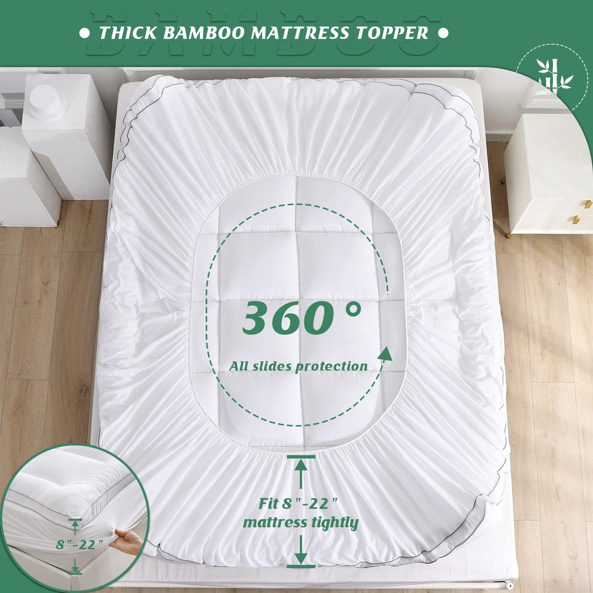 GRT Pillowtop Mattress Topper King Size, Rayon from Bamboo Mattress Cover Padded with 900gsm 3D Snow Down Alternative Filling, Extra Thick Mattress Pad King for Back Pain GRT