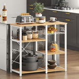 soges Kitchen Bakers Rack with 5 Hooks, Microwave Stand, Coffee Bar Station, Industrial Storage Shelf with Wire Basket, Adjustable Feet, Sturdy Metal Frame for Kitchen, Pantry, Living Room, Maple soges
