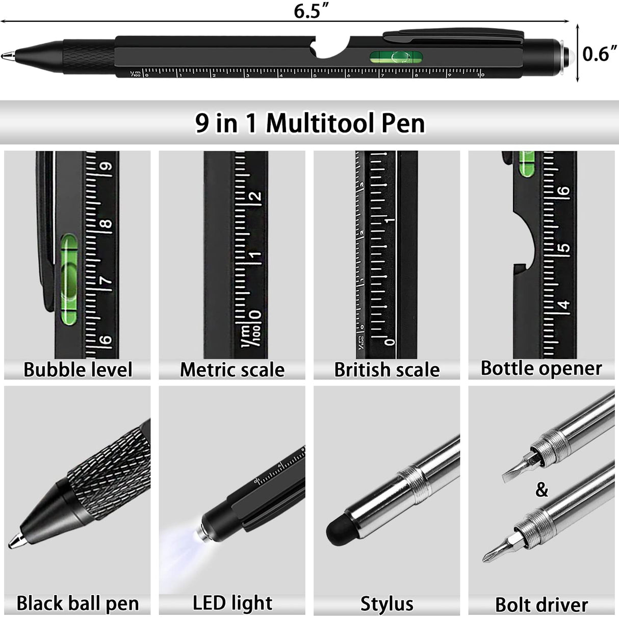 Gifts for Men, Stocking Stuffers for Adults Men, Multi-Tool Pen Set Fathers Day Dad Gifts from Daughter Son Wife, Birthday Christmas White Elephant Gifts, Multitool Gadgets for Men Husband Him Grandpa Jishi