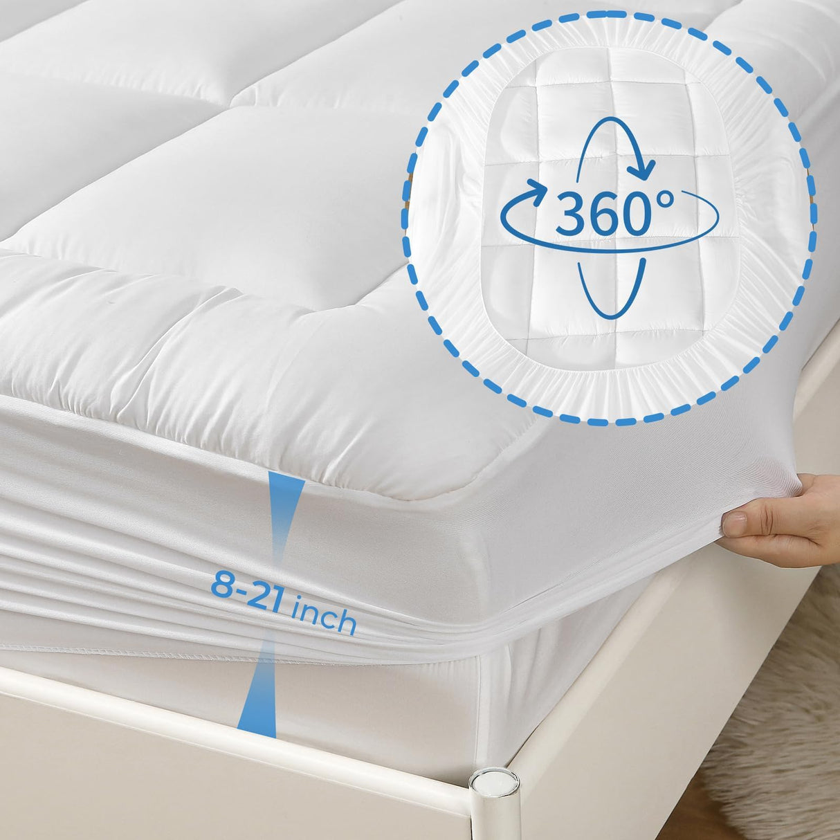 YUGYVOB Queen Mattress Topper -600GSM Extra Thick Cooling & Breathable Mattress Pad with Deep Pocket 8"-21" & Soft Down Alternative Filling, White YUGYVOB