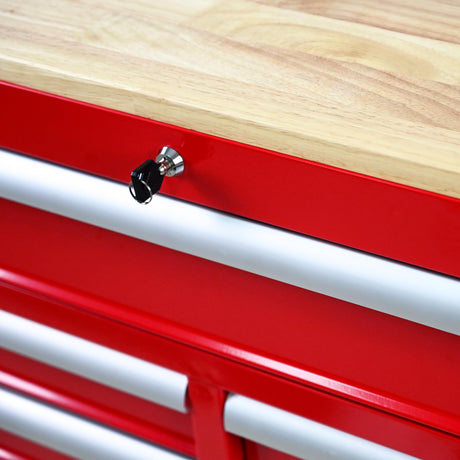 WTRAVEL Heavy Duty Rolling Tool Chest with 9-Drawer Wood Top Tool Cart Mechanic Tool Box with Wheels Tool Storage Cabinet Workbench High Capacity for Garage, Workshop, Repair Shop, Warehouse (Red) WTRAVEL