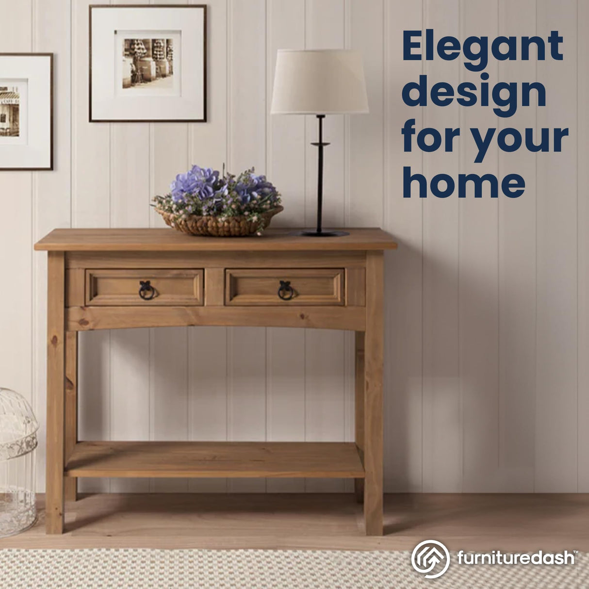 Furniture Dash Solid Wood Console Table Corona with 2 Drawers 34.49" W, 12.64" D, 28.82" H - Farmhouse Entryway Table with Storage Shelf, Tables for Living Room, Hallway Foyer for Office & Bedroom Furniture Dash