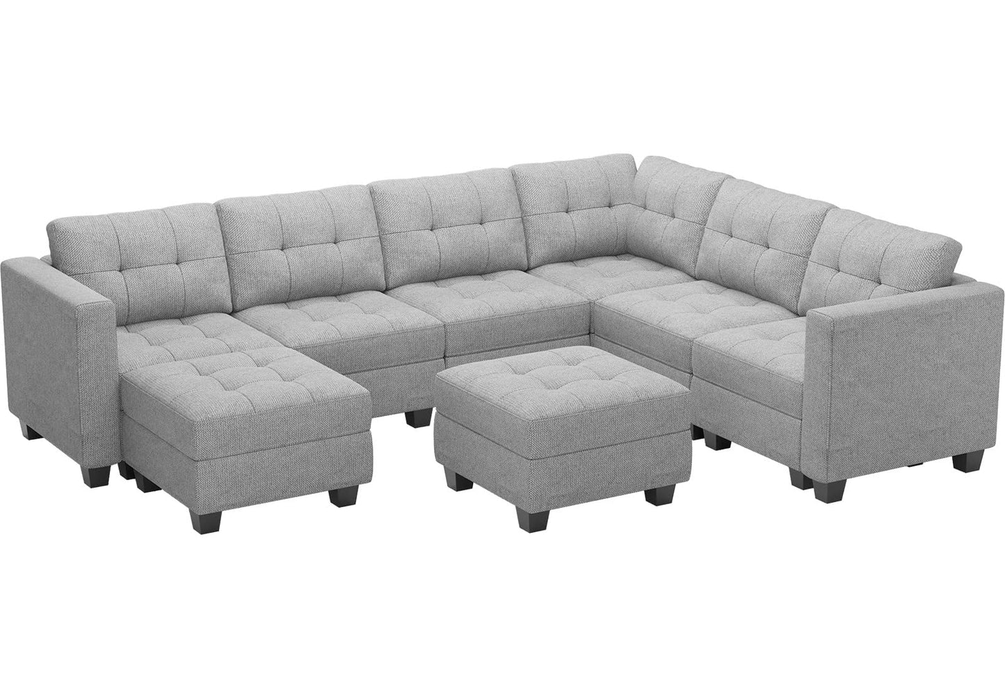 Belffin Modular Sectional Sofa with Storage Ottoman Oversized U Shaped Sofa Set Modular Sofa with Reversible Chaises Modern Fabric Light Grey