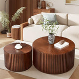 Round Coffee Table Set of 2 Modern Nesting Coffee Tables for Living Room Wave Stripe Round Coffee Table for Living Room Bedroom (I) SOUWOFS