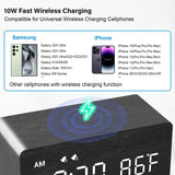 MOSITO Digital Wooden Alarm Clock with Wireless Charging, 0-100% Dimmer, Dual Alarm, Weekday/Weekend Mode, Snooze, Wood LED Clocks for Bedroom, Bedside, Desk, Kids (Black) MOSITO
