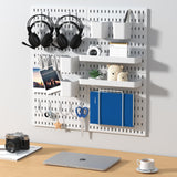 VEOFEMLEA Peg Board Combination Kit, 4 Pegboards with 20 Accessories, Pegboard Wall Organizer for Office, Nursery & Home Storage, Key Holder, 25.6"x25.6" – Nail-Free Installation（White） VEOFEMLEA