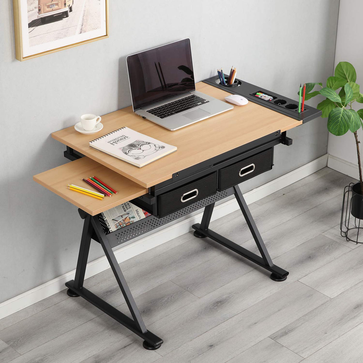 SogesGame Height Adjustable Drafting Table Painting Table Drawing Table Art Craft Desk with Stool Artist Desk Tilting Tabletop Sketching Desk with Stool and Drawers for Home Office SogesGame