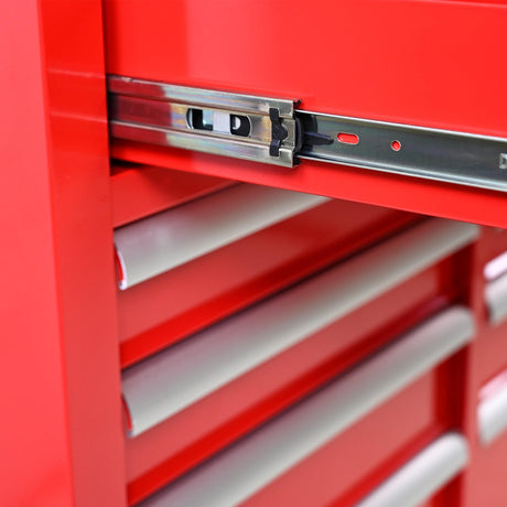 WTRAVEL Heavy Duty Rolling Tool Chest with 9-Drawer Wood Top Tool Cart Mechanic Tool Box with Wheels Tool Storage Cabinet Workbench High Capacity for Garage, Workshop, Repair Shop, Warehouse (Red) WTRAVEL