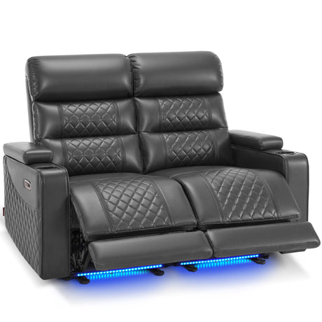 MCombo 55.1'' Power Loveseat Recliner for Adults, Home Theater Seating with Power Headrest, FSC Certified, USB & Type C Ports, Armrest Storage & LED Light HTS470 (Dark Grey, Loveseat) MCombo