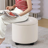 Furniliving Upholstered Button Tufted Round Ottoman, PU Storage Ottoman Round, Removable Lid Convenient Footstools, Classic Ottoman with Storage for Vanity, Nursery Room，IvoryWhite Furniliving