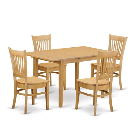 East West Furniture Norfolk 5 Piece Room Set Includes a Rectangle Wooden Table with Butterfly Leaf and 4 Kitchen Dining Chairs, 32x54 Inch, Oak East West Furniture