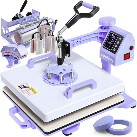 Whubefy 15x15 Heat Press Machine for T Shirts 8 in 1 Combo with 30oz Tumbler Press, Slide Out & Swing Away, Dual Tube Fast Heating, 3 Preset Modes & Counting Function for Bulk DIY Hats, Mugs, Plates Whubefy