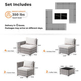 ovios Patio Furniture Set 12 Pieces Outdoor Sectional Sofa Set with Comfy Cushions and Deep Seat, Modern Modular Wicker Rattan Conversation Set, Beige ovios