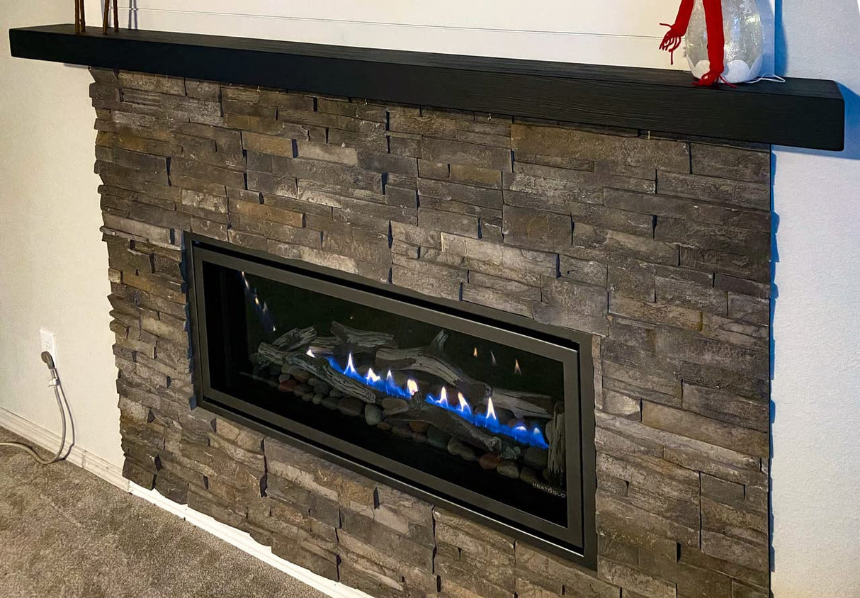 Joel's Antiques, Basic Black, 78" x 7" Deep x 3" Thick, Rustic Floating Mantel Shelf, USA Handmade, Ebony Matte Clear Coat Finish, Patented Hidden Floating Shelf Bracket joelsantiques