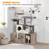 HOOBRO Large Hidden Litter Box, Cat Tree with 30.7'' Long Litter Box Enclosure, Modern Cat Tower, Cat Condos with Scratching Posts, Rubbing Post, Hammock and Teaser Sticks, Greige BG28MZ03G1 HOOBRO