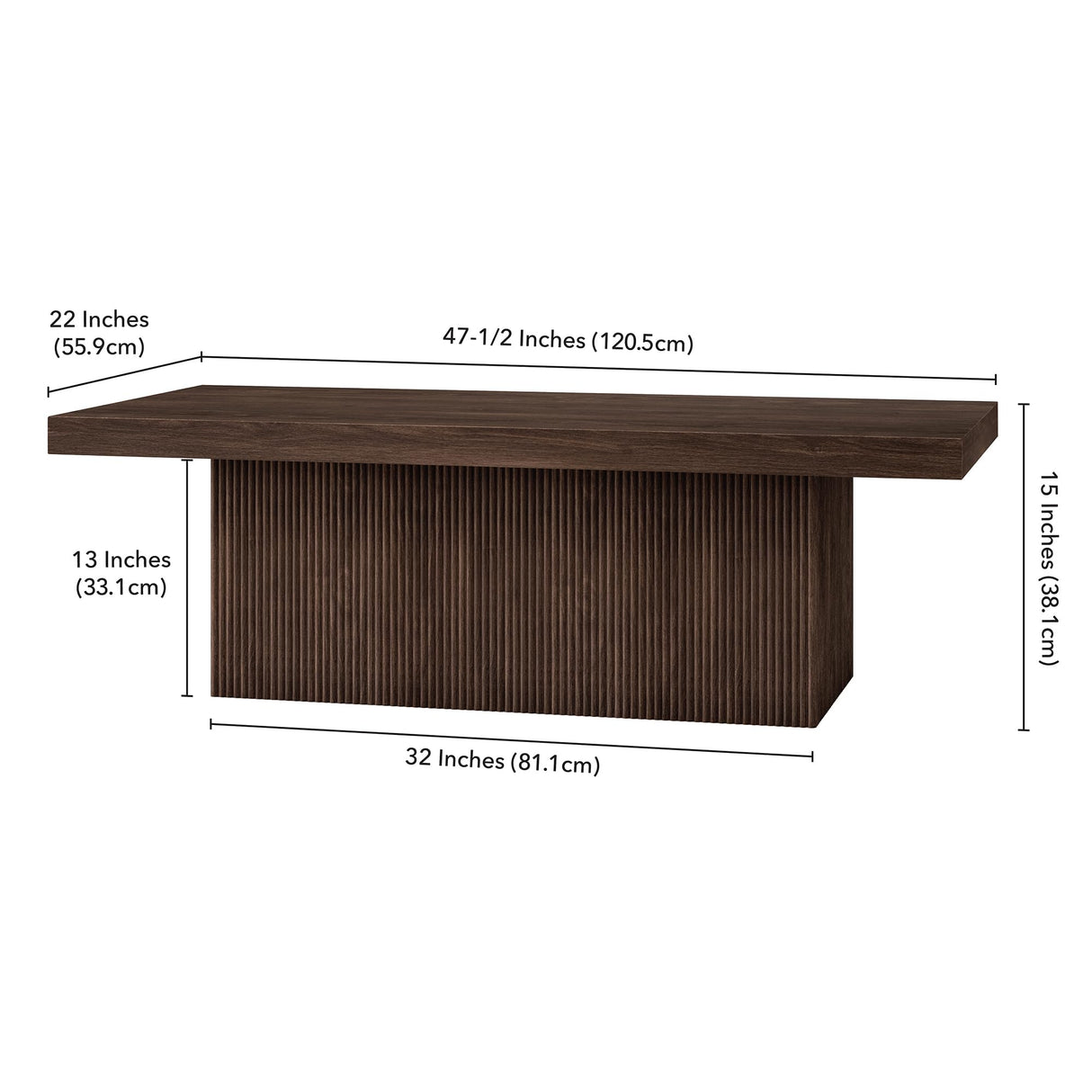 Henn&Hart 48" Wide Rectangular Coffee Table in Alder Brown, for Home, Living Room, Bedroom, Entertainment Room, Office Henn&Hart