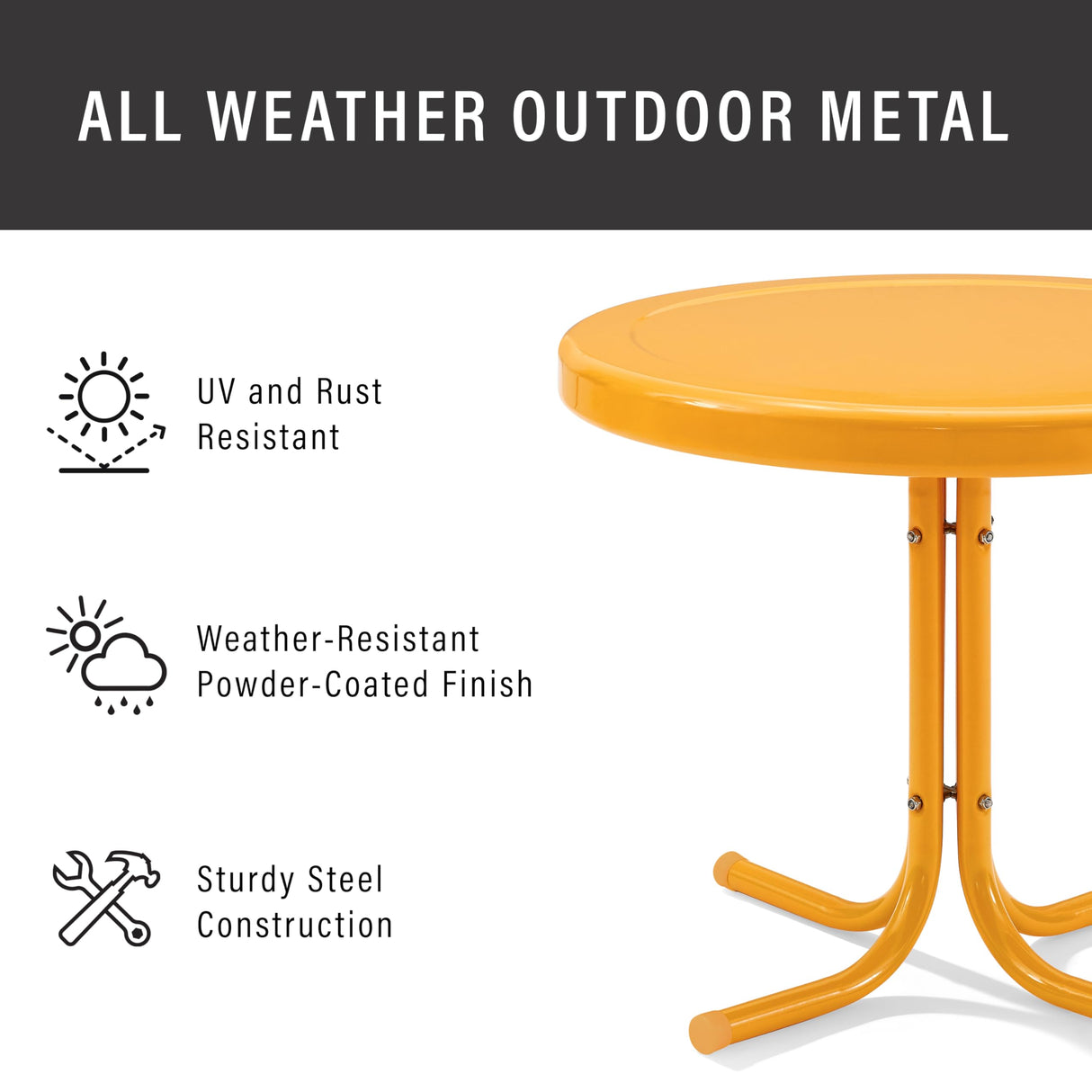 Crosley Furniture Griffith Weather Resistant Retro Metal Outdoor Side Table for Patio, Deck, Porch, Tangerine Crosley Furniture