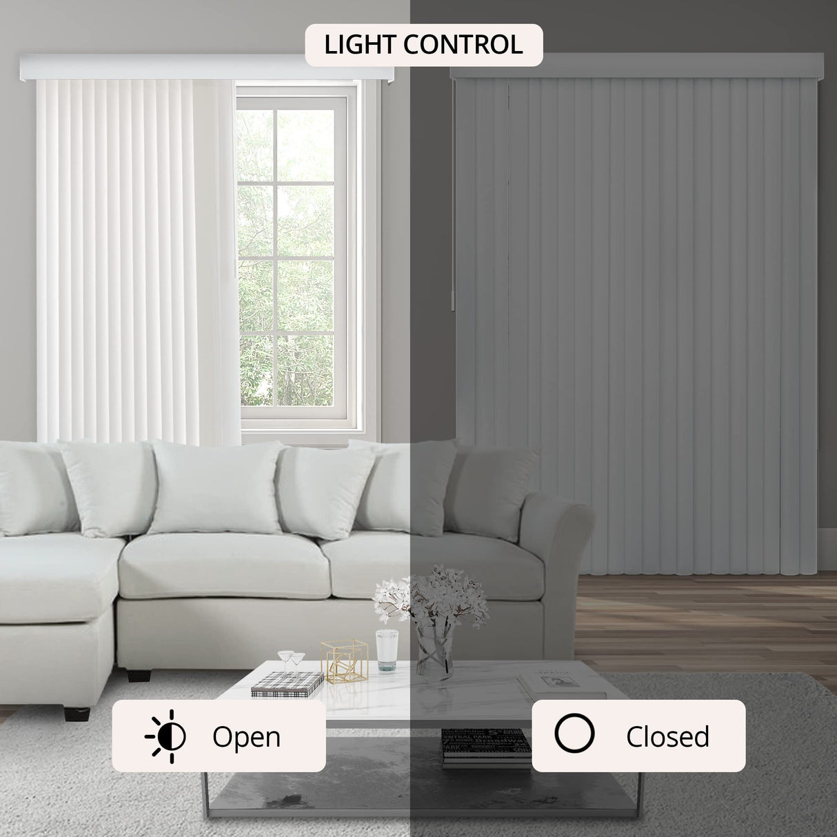 CHICOLOGY Vertical Blinds , Door Blinds & Shades , Blackout Window Shade , Vertical Blinds for Doors , Sliding Blinds Oxford White (Vinyl) 78"W X 84"H CHICOLOGY